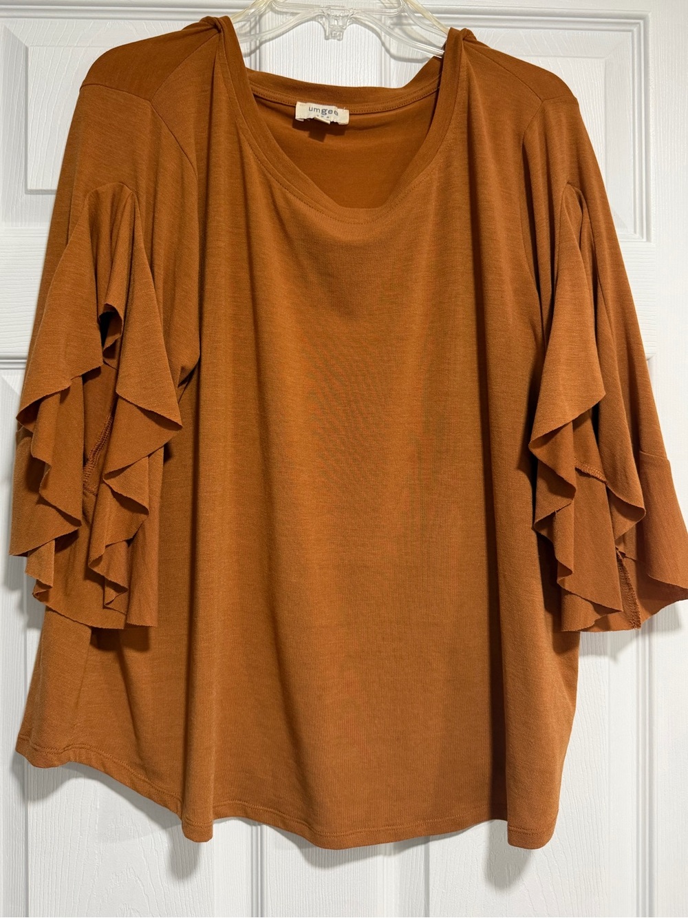 Umgee Rust Orange Layered Ruffle Sleeve Tunic Top